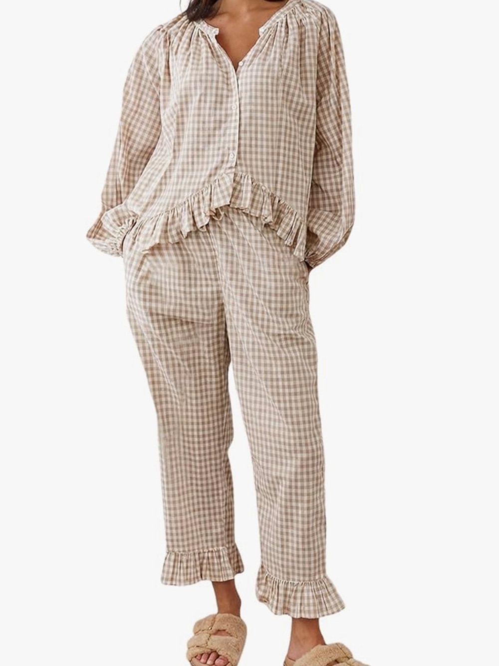 White and Brown Gingham Pj Set